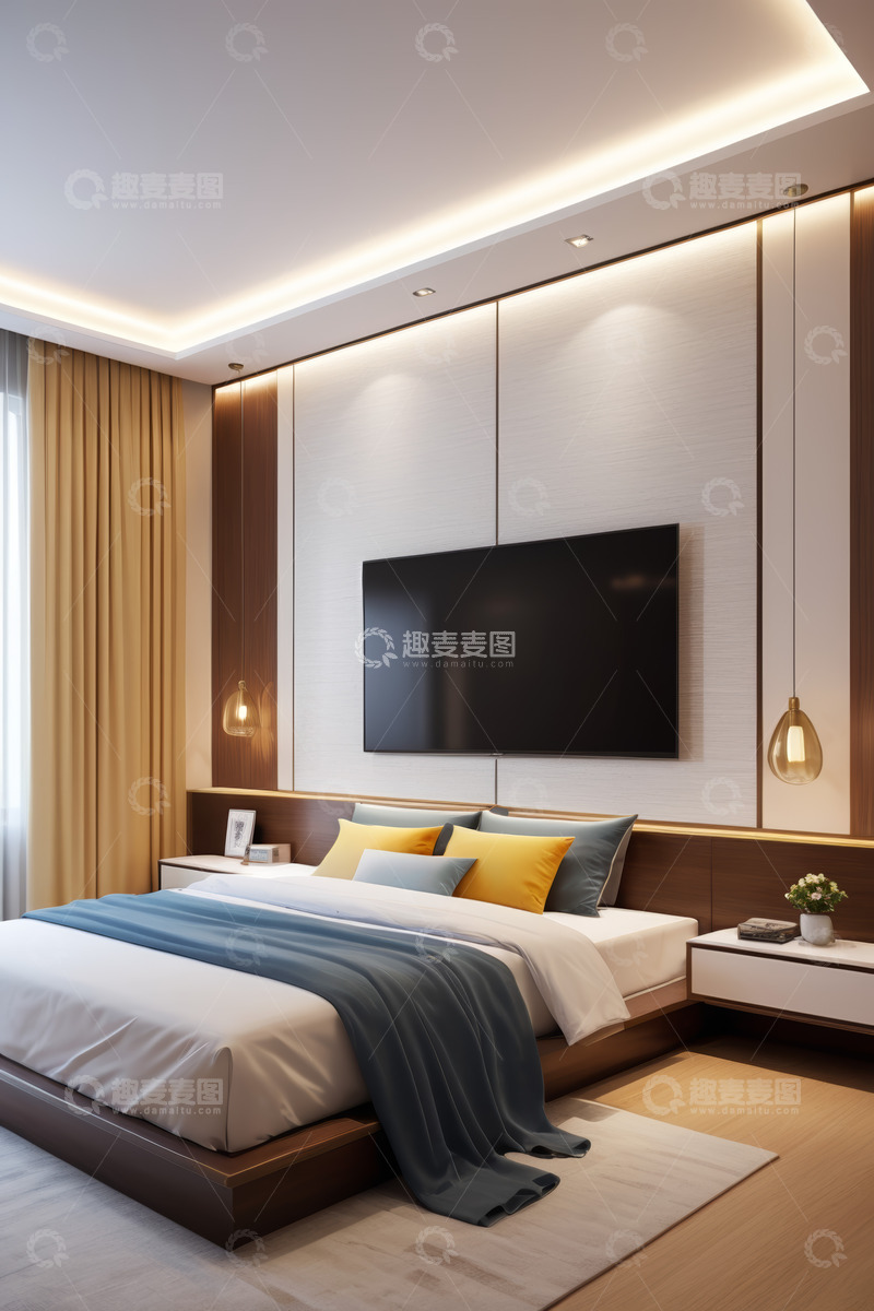 高清大图下载【趣麦麦图】现代简约风格卧室室内场景