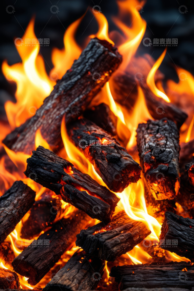 高清大图下载【趣麦麦图】燃烧的柴火火焰特写