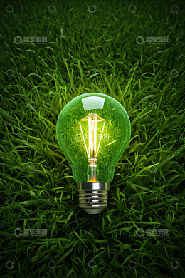 草地上的发光绿色灯泡