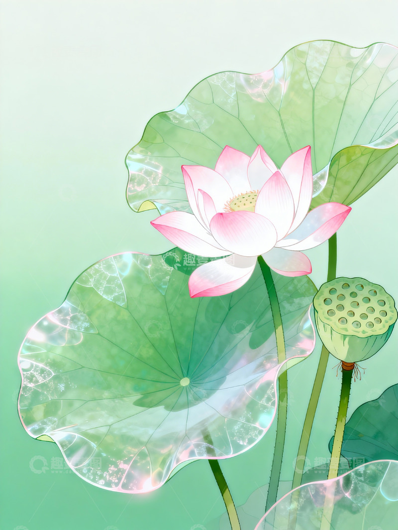 高清大图下载【趣麦麦图】水墨荷花艺术插画设计