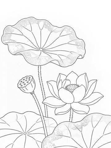 线描荷花莲藕艺术插画