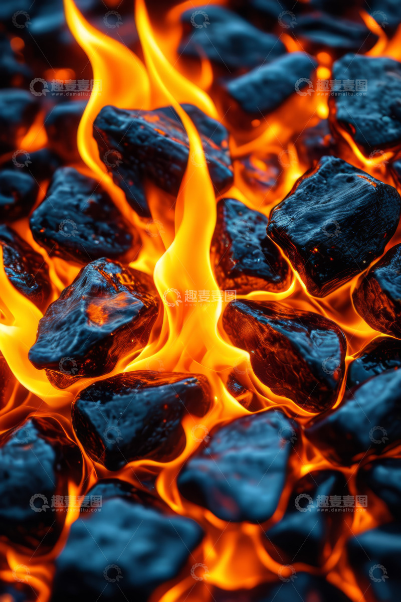 高清大图下载【趣麦麦图】燃烧的炭火火焰特写