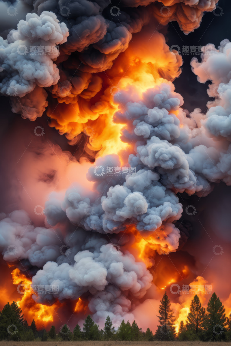 高清大图下载【趣麦麦图】森林火灾浓烟滚滚景象