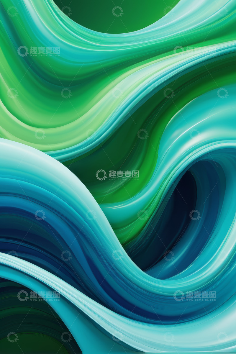 高清大图下载【趣麦麦图】青绿色渐变流体抽象背景