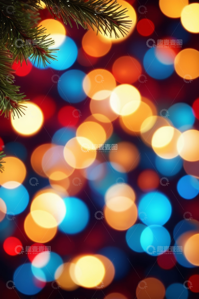 高清大图下载【趣麦麦图】圣诞彩灯与松枝背景