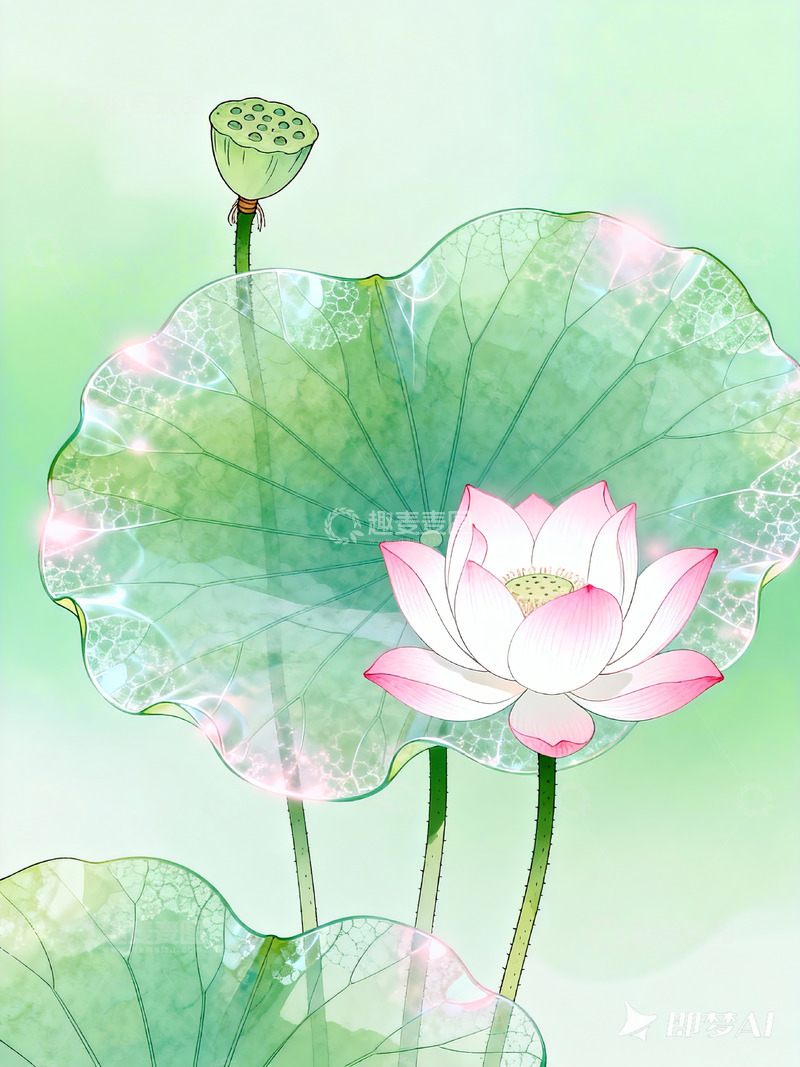 高清大图下载【趣麦麦图】水墨风荷花艺术插画设计素材