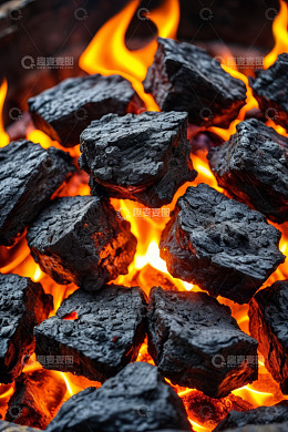 燃烧中的炭火特写