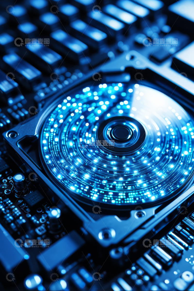 高清大图下载【趣麦麦图】科技感磁盘与电路板特写