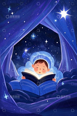 小孩在星空下安静阅读