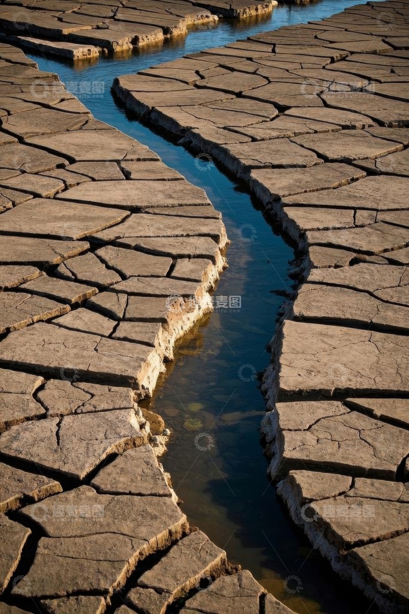 高清大图下载【趣麦麦图】干裂土地中的细流景象