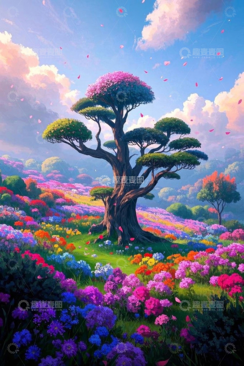 高清大图下载【趣麦麦图】梦幻森林中的繁花古树