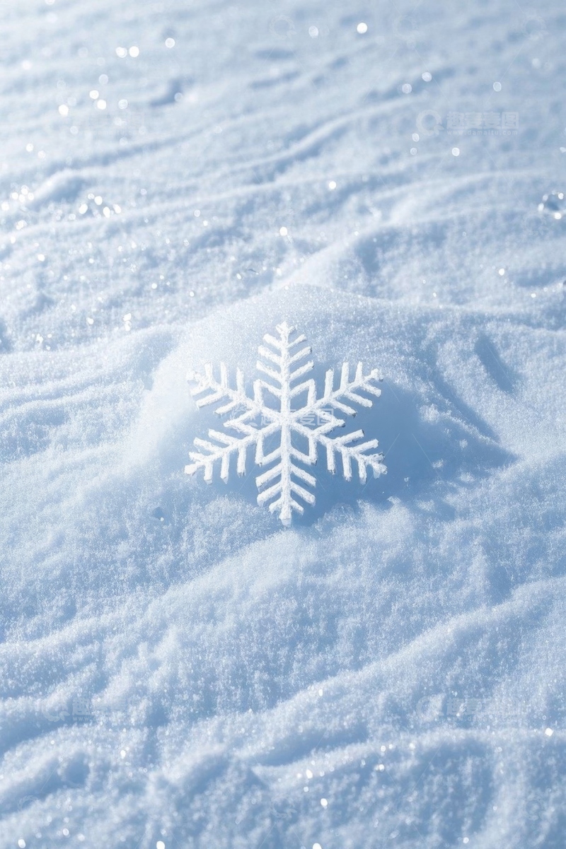 高清大图下载【趣麦麦图】雪地上的雪花装饰特写