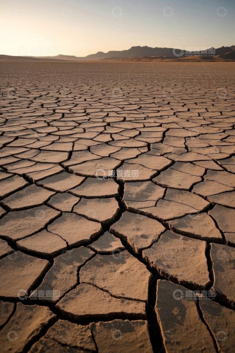 高清大图下载【趣麦麦图】干裂土地与远处山脉景观