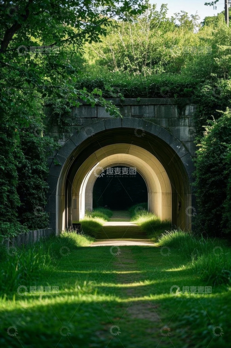 高清大图下载【趣麦麦图】绿意环绕的拱形隧道景观