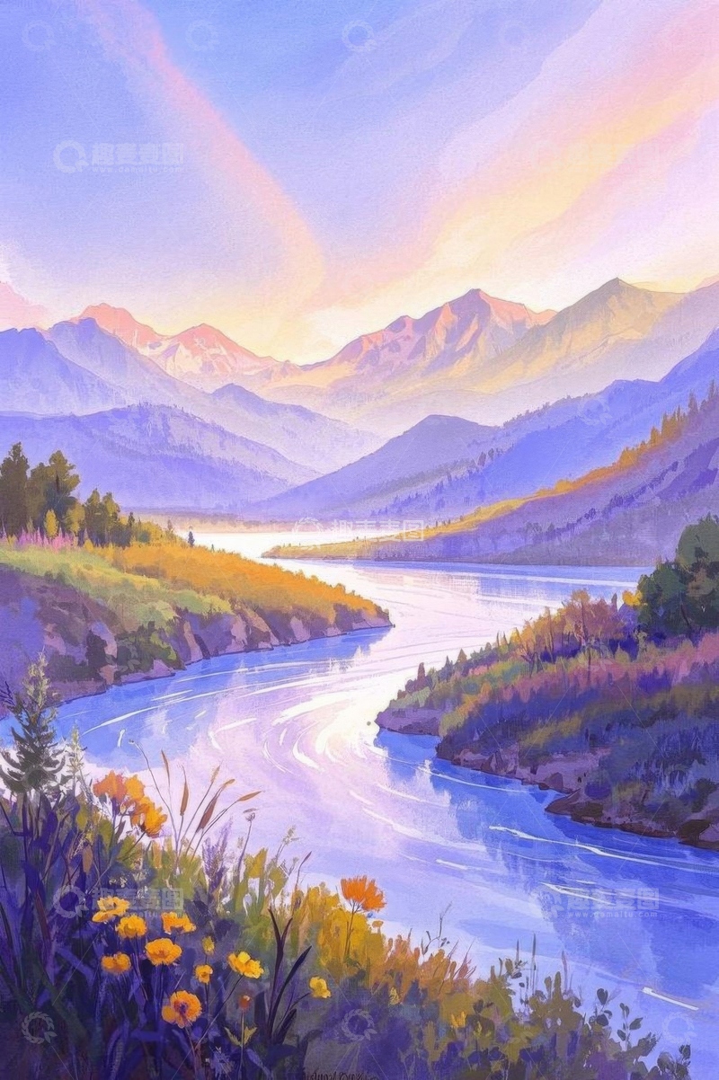 高清大图下载【趣麦麦图】山水间自然风光绘画