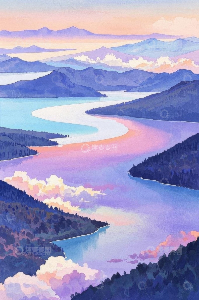 高清大图下载【趣麦麦图】山水风景插画