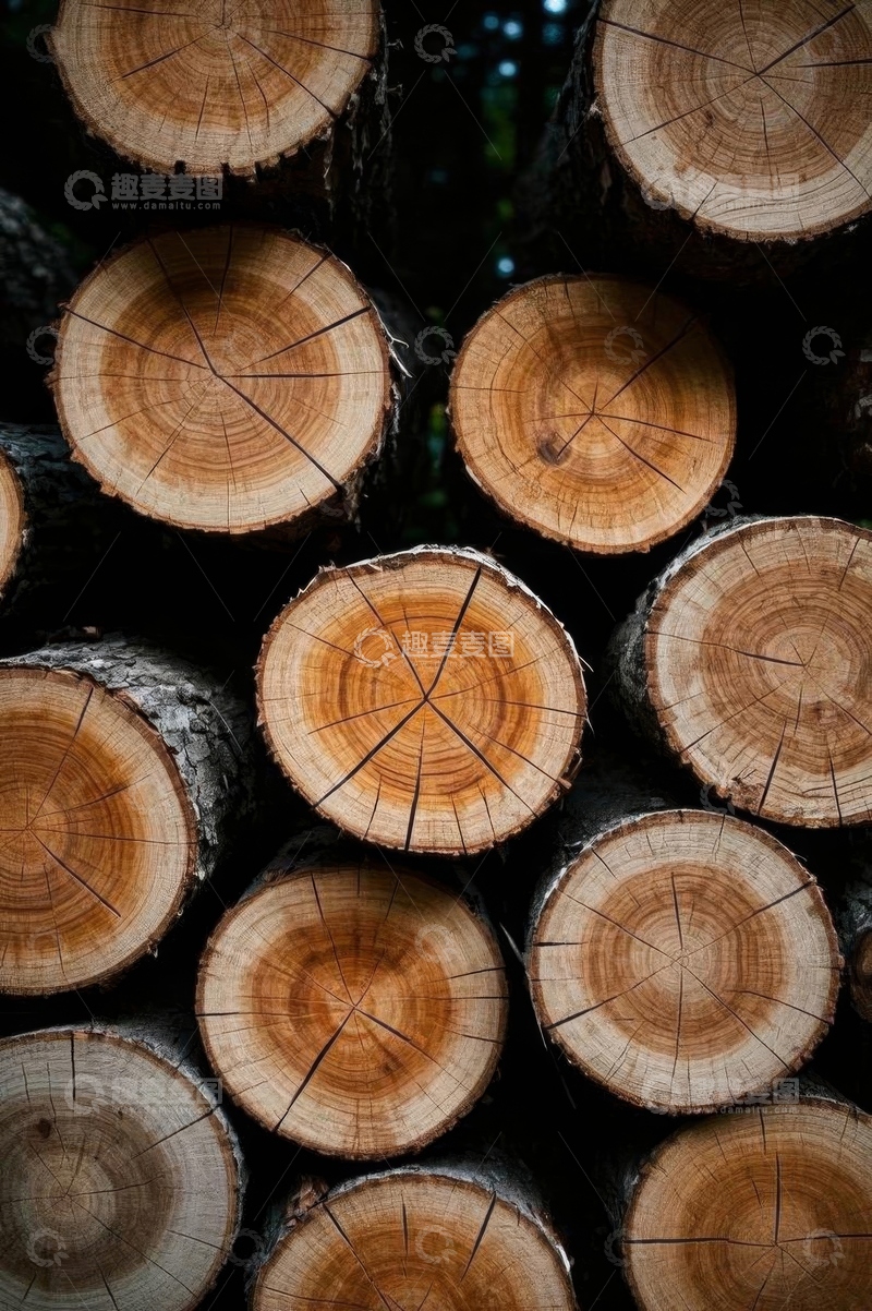 高清大图下载【趣麦麦图】堆叠在一起的原木横截面