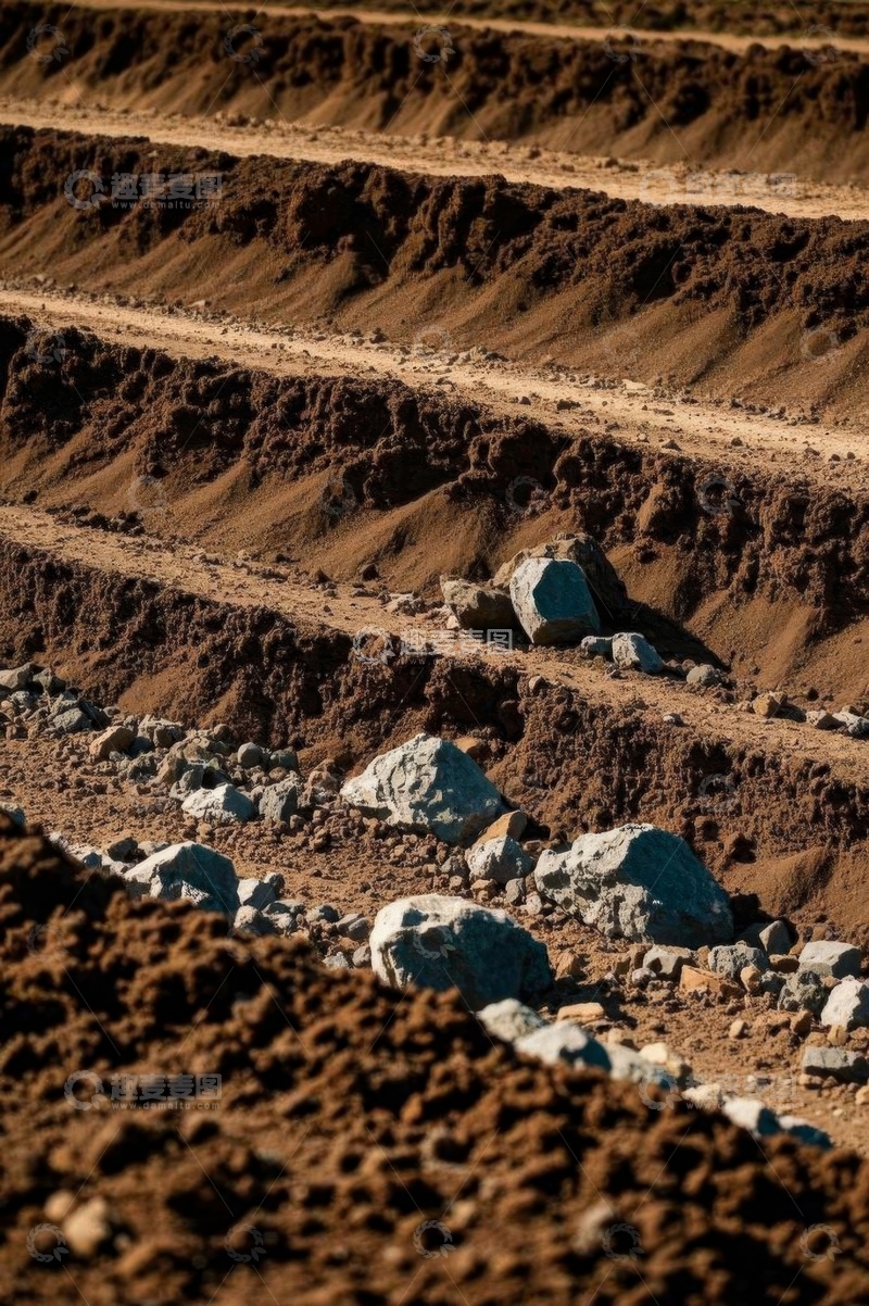 高清大图下载【趣麦麦图】分层土坡与散落岩石