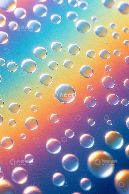 彩色背景上的水滴气泡