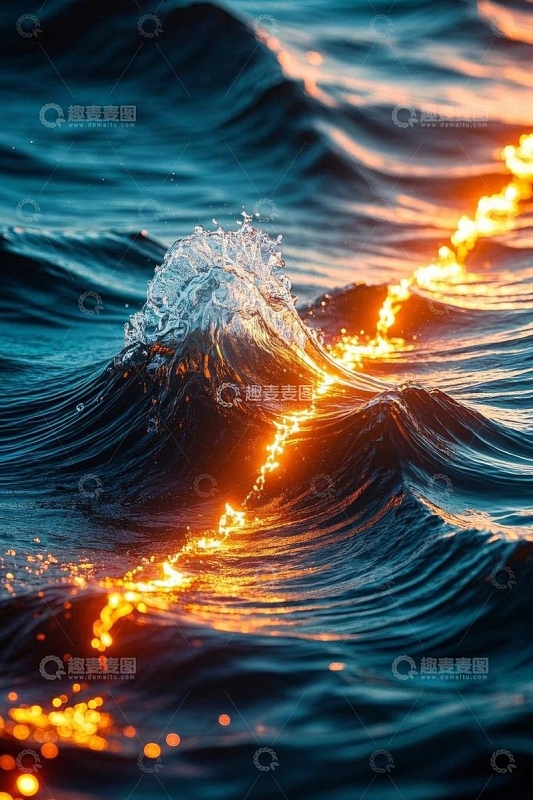 海洋中闪耀光芒的波浪