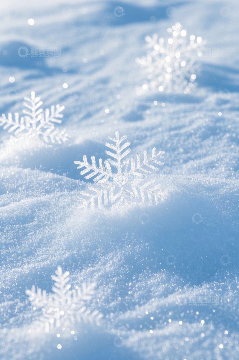 高清大图下载【趣麦麦图】蓝色背景下的雪花特写