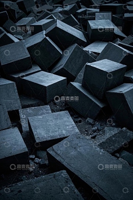 黑色立方体堆积场景素材