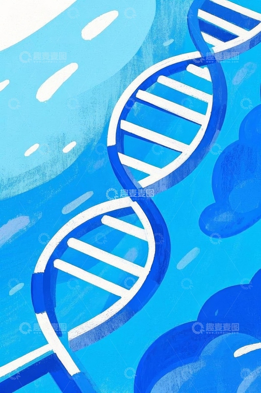 蓝色背景中的DNA双螺旋结构