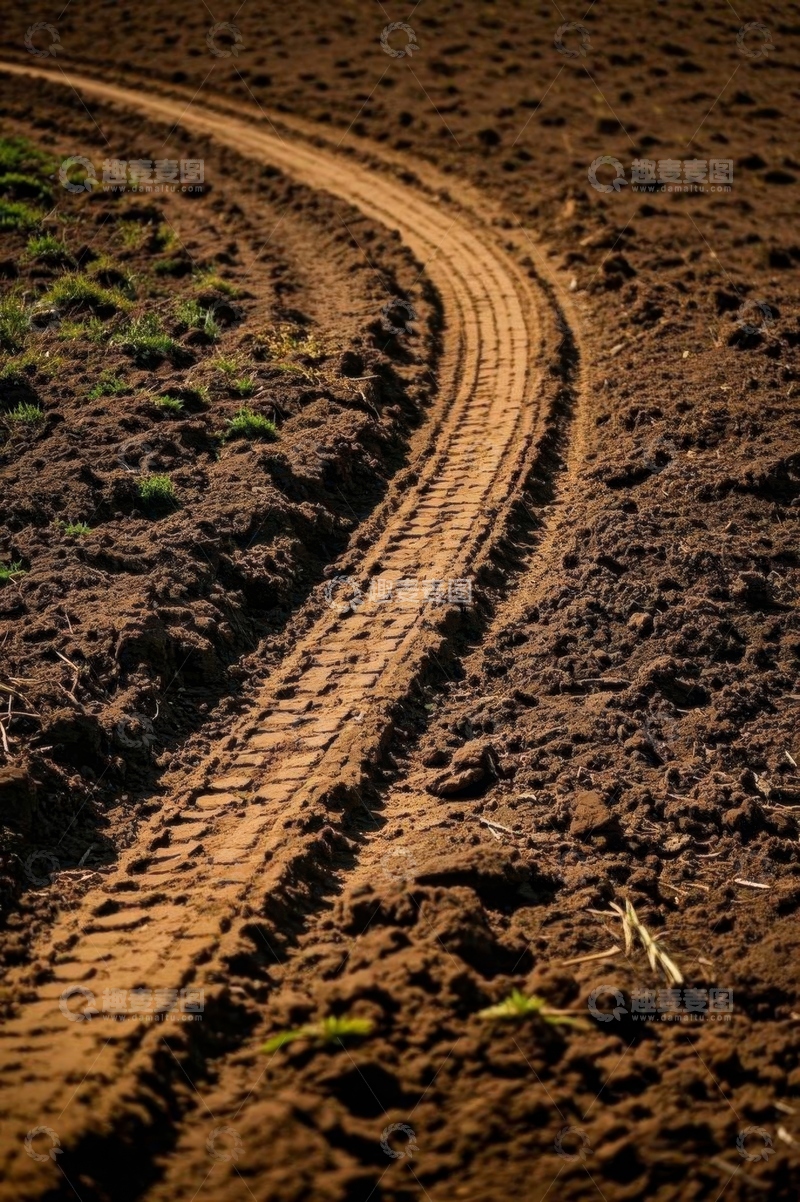 高清大图下载【趣麦麦图】农田中的车辙痕迹
