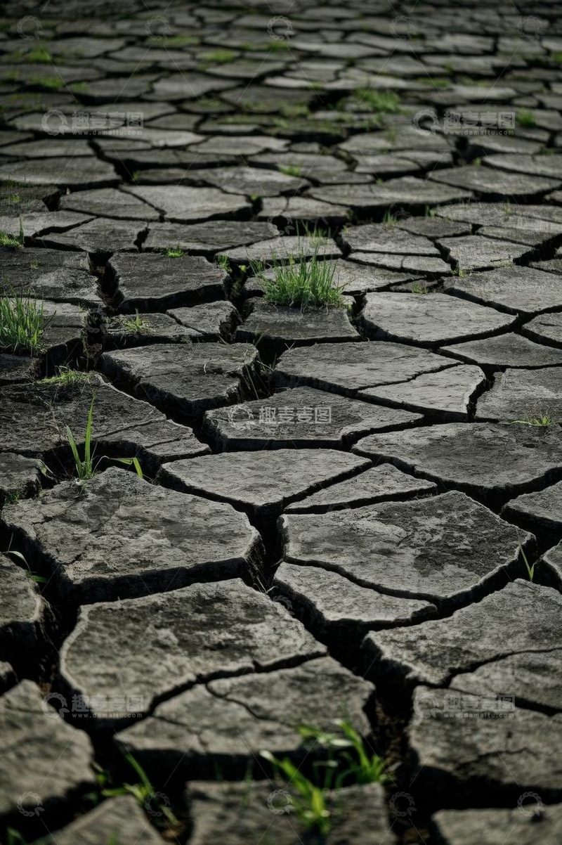 高清大图下载【趣麦麦图】干裂土地上生长的小草