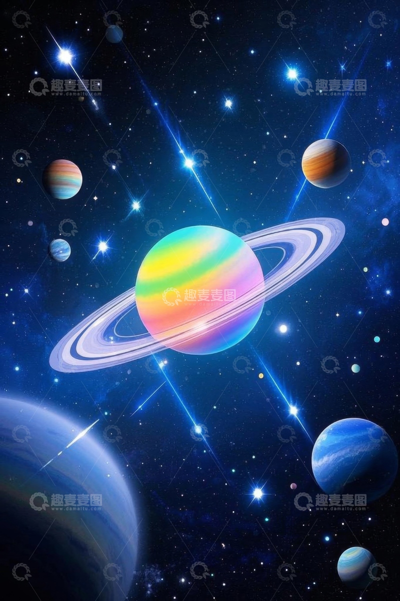 高清大图下载【趣麦麦图】梦幻宇宙行星星空场景