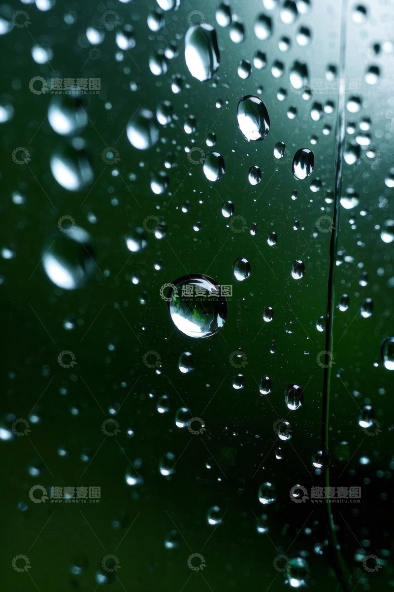 高清大图下载【趣麦麦图】绿色背景上的晶莹水滴
