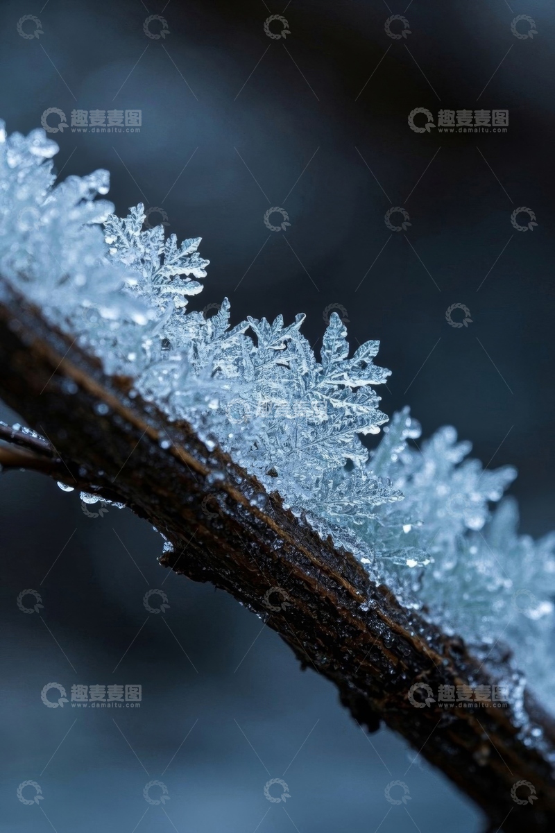 高清大图下载【趣麦麦图】树枝上的冰晶特写