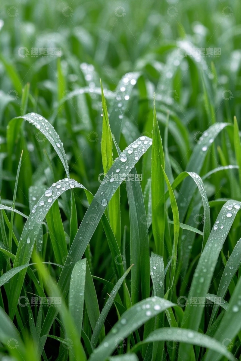 高清大图下载【趣麦麦图】带露珠的嫩绿青草特写