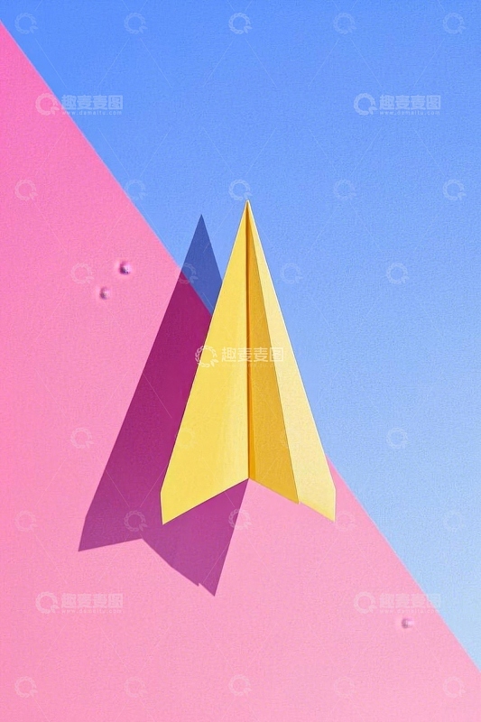 双色背景上的黄色纸飞机