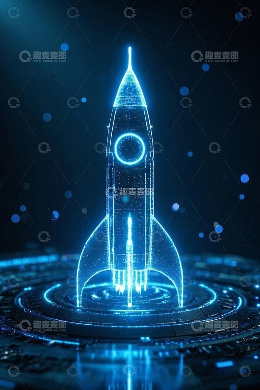 蓝色科技感火箭三维渲染素材