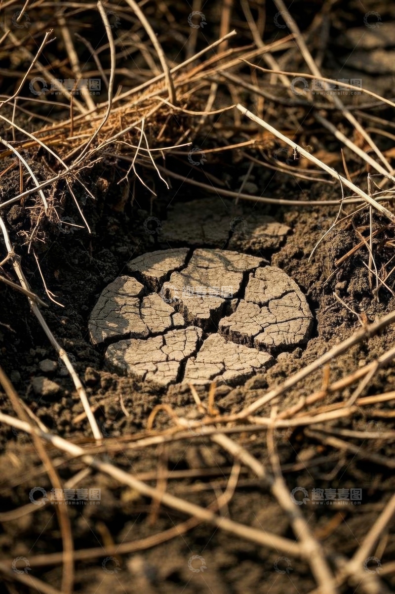高清大图下载【趣麦麦图】干裂土壤与枯草景象