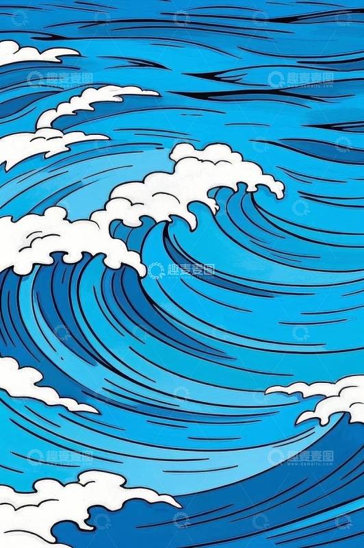 蓝色海洋波浪插画
