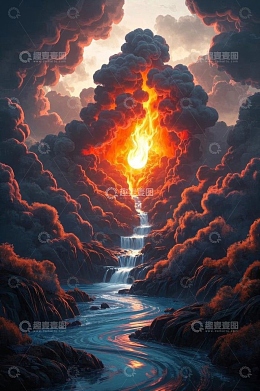 自然景观中的火山爆发场景