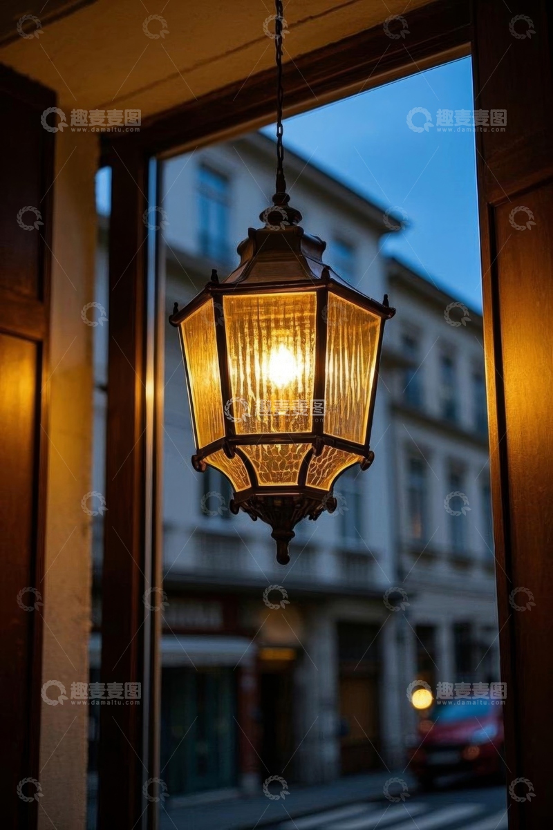 高清大图下载【趣麦麦图】悬挂于门口的复古风灯笼