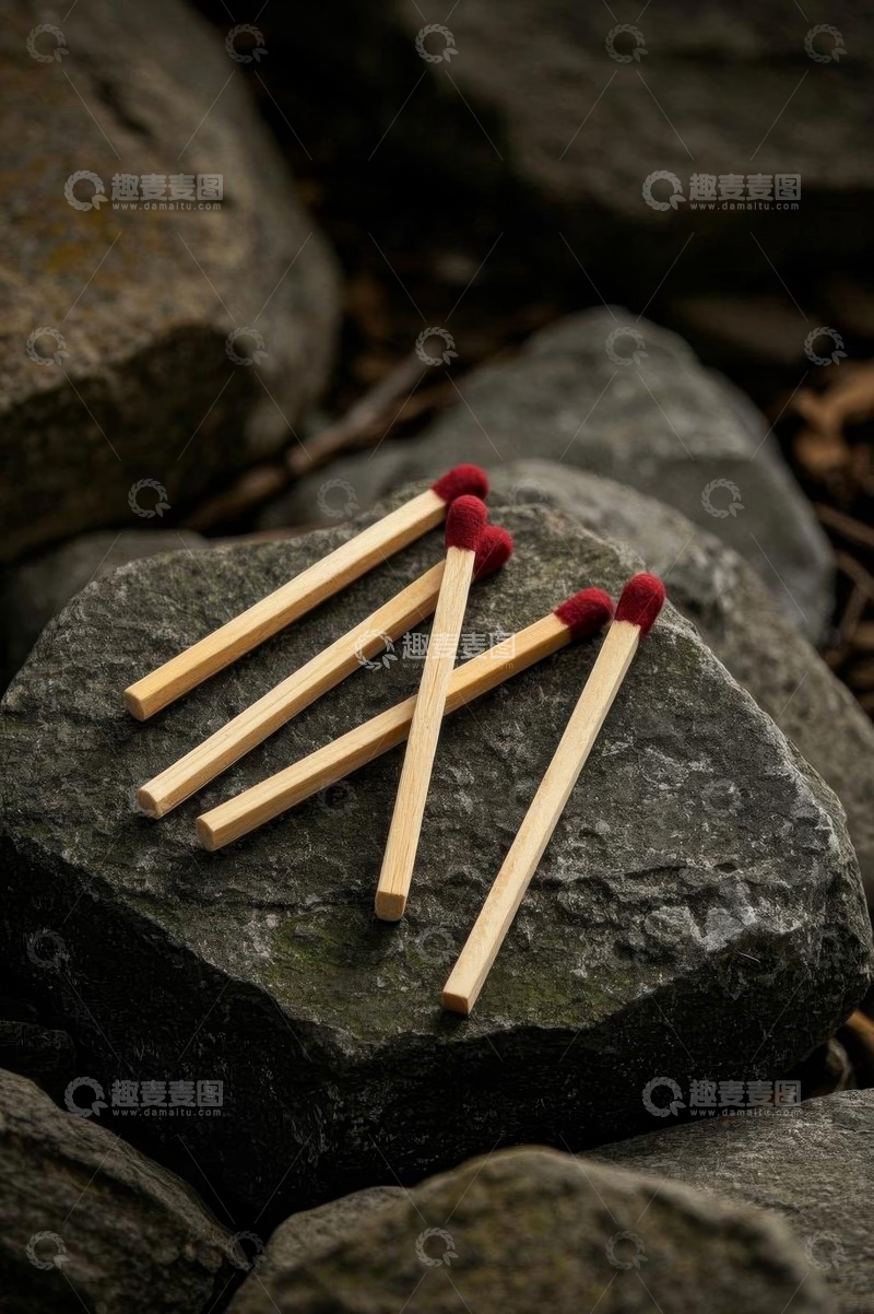 高清大图下载【趣麦麦图】岩石上的火柴特写