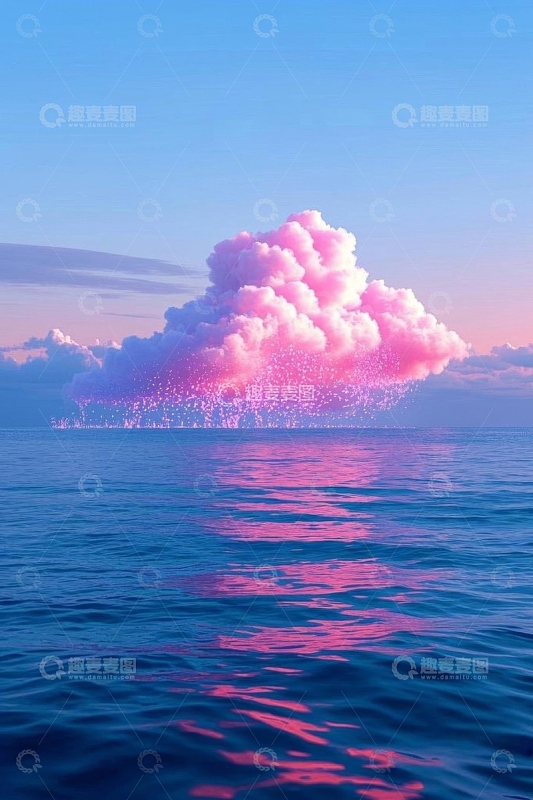 海面上方梦幻粉色云朵景观