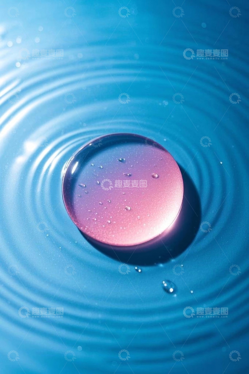 高清大图下载【趣麦麦图】蓝色水面上的圆形物体与涟漪