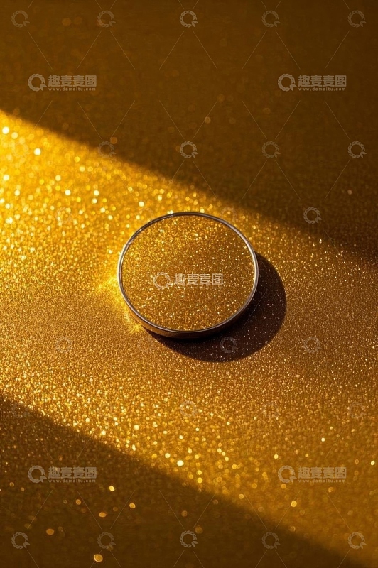 金色背景上的戒指特写