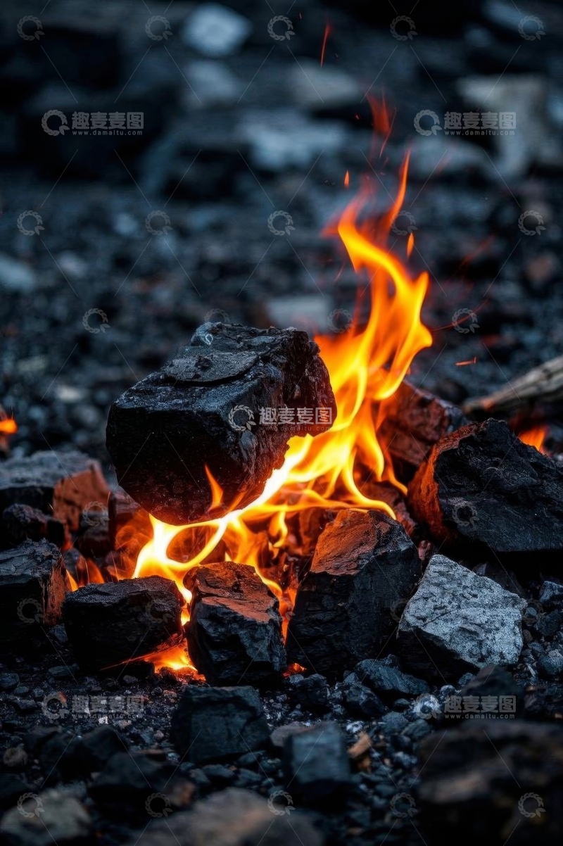 高清大图下载【趣麦麦图】燃烧中的煤块火焰特写