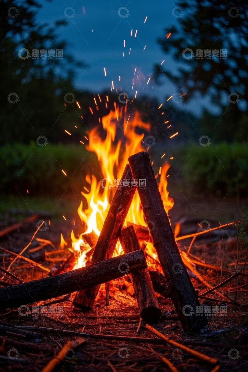 高清大图下载【趣麦麦图】户外燃烧的篝火场景