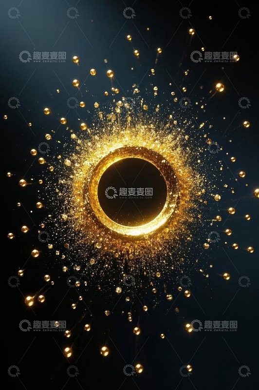 金色粒子环绕黑色圆环画面