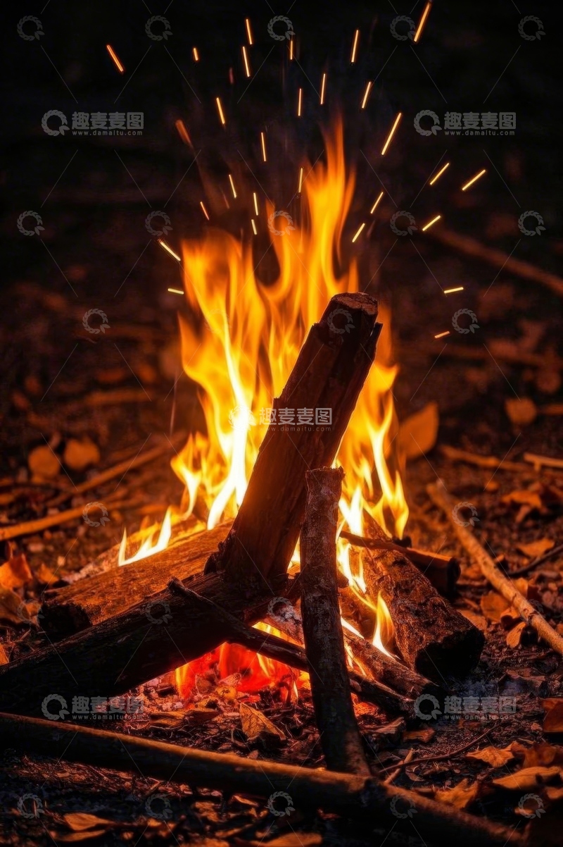 高清大图下载【趣麦麦图】户外燃烧的篝火特写