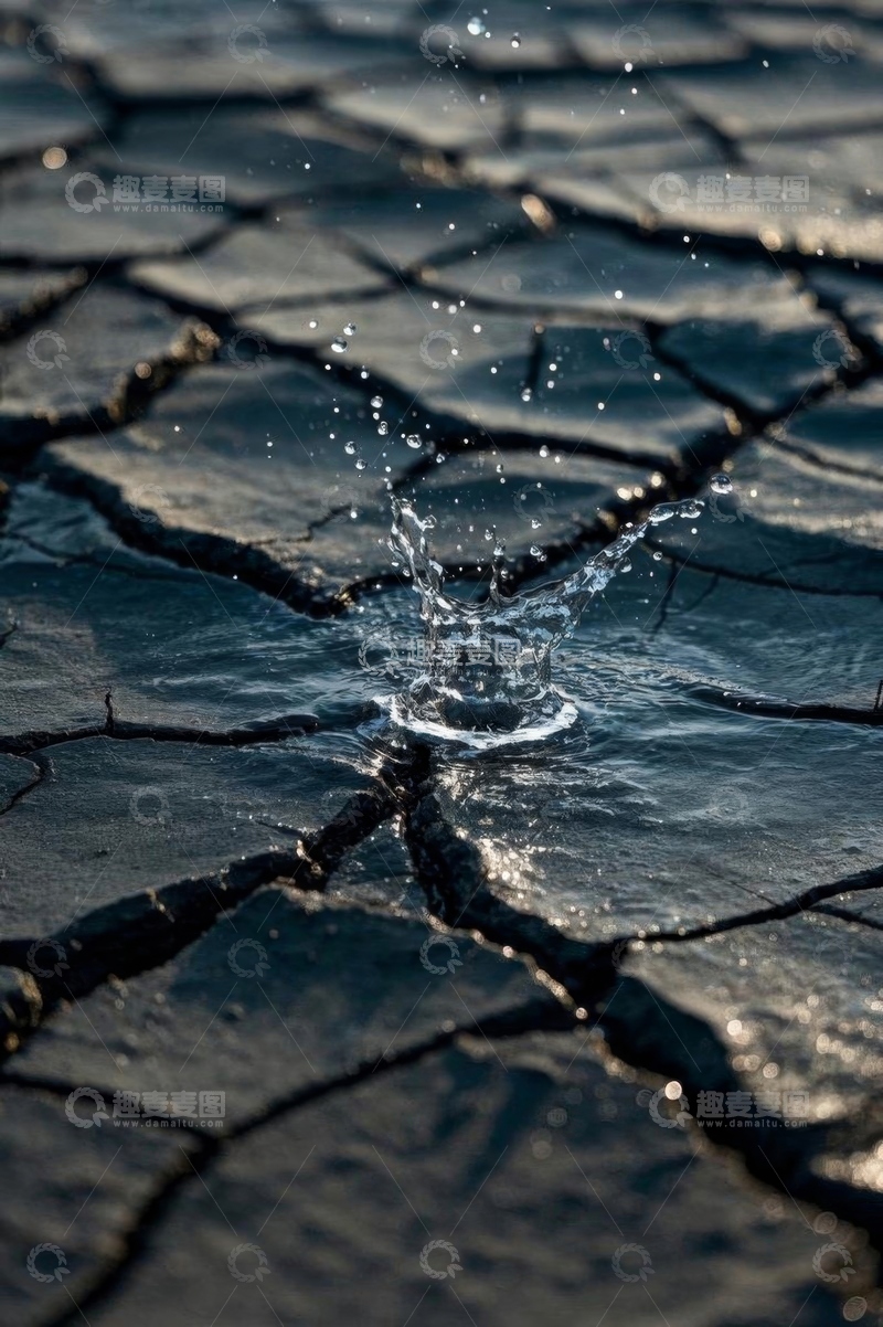 高清大图下载【趣麦麦图】水滴落干裂地面景象