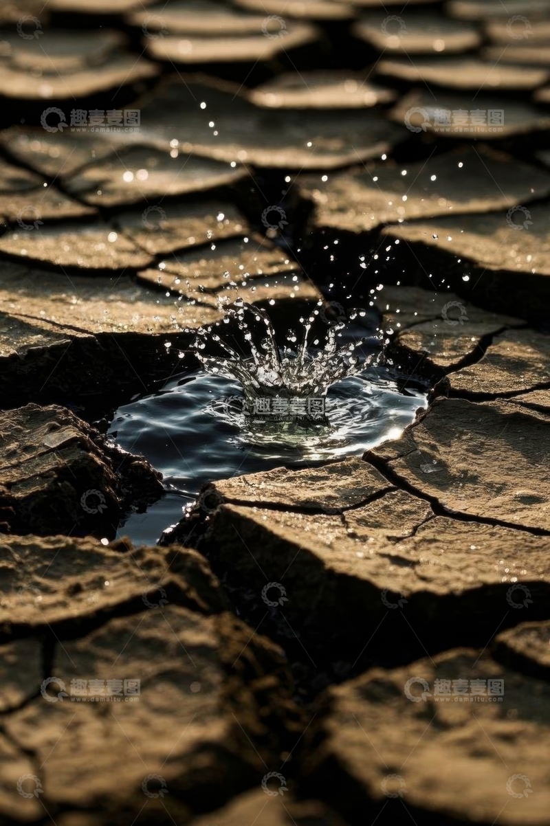高清大图下载【趣麦麦图】干裂地面水滴溅起画面