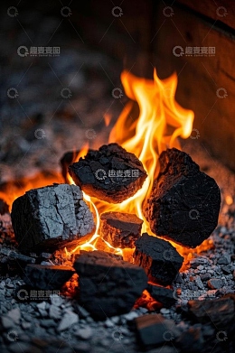 燃烧的炭火火焰特写